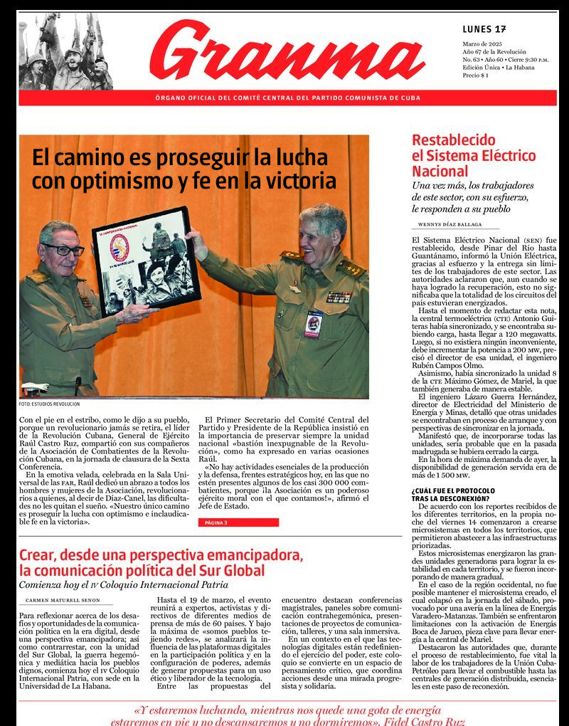 Qué trae la prensa cubana, lunes 17 de marzo de 2025