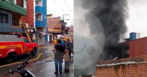 En video: Incendio en distribuidora de alimentos causó pánico en Caldas