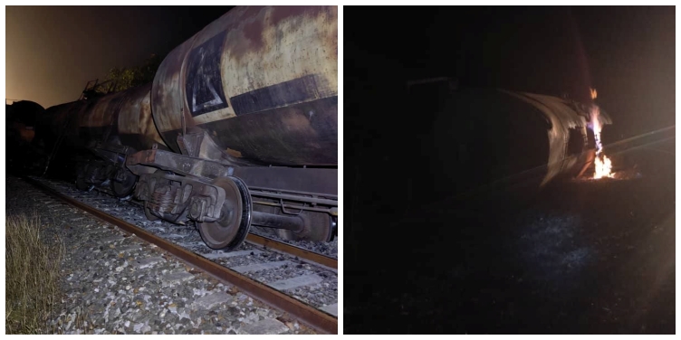 Un tren que trasladaba alcohol se descarrila e incendia en Matanzas