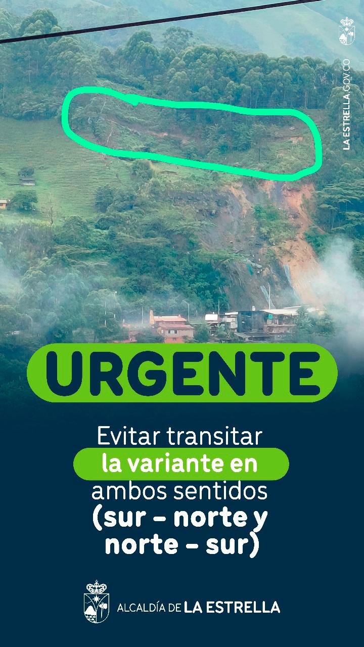 Piden no pasar por la variante a Caldas por riesgo de deslizamiento de una montaña