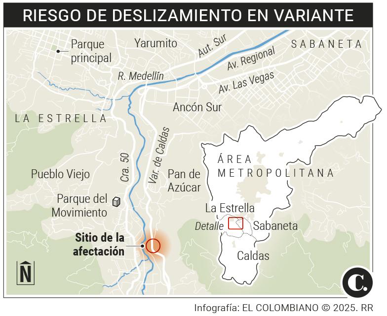 Temor en la variante a Caldas por la montaña que se cae a pedazos