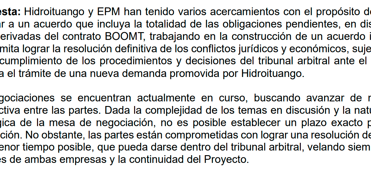Gobernación de Antioquia empezaría a recibir ingresos por Hidroituango de forma anticipada
