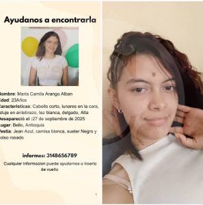 Buscan a María Camila Arango, joven desaparecida en Bello, Antioquia